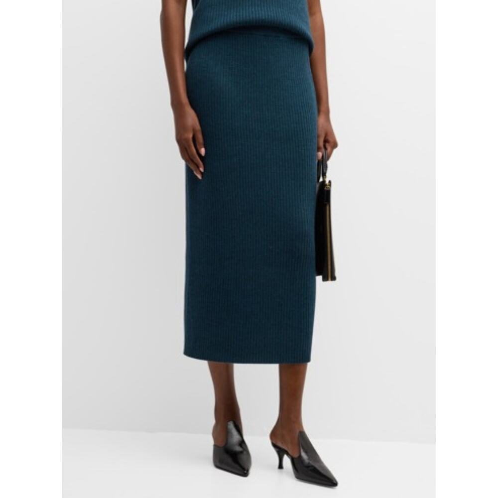 EILEEN FISHER Missy Merino Wool Ribbed Pencil Skirt in Alpine Blue Size XS